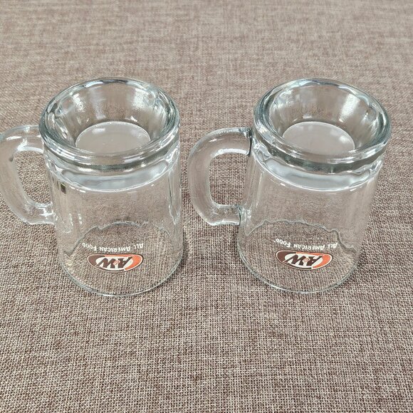 Pair of Vintage A&W All American Food Root Beer Mini Baby Mugs Oval Logo - Picture 5 of 7